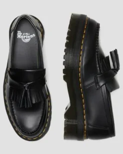 Adrian Quad Leren Platform Tassle Loafers in Zwart