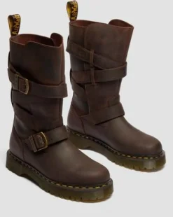 Anistone Crazy Horse Leren Biker Boots met Twee Riemen in Donkerbruin