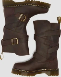 Anistone Crazy Horse Leren Biker Boots met Twee Riemen in Donkerbruin