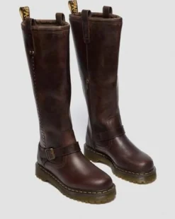 ANISTONE KNIEHOGE CRAZY HORSE BIKER BOOTS in Donkerbruin