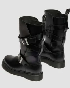 Anistone Leren Biker Boots met Twee Riemen in Zwart