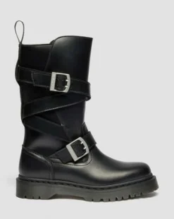 Anistone Leren Biker Boots met Twee Riemen in Zwart