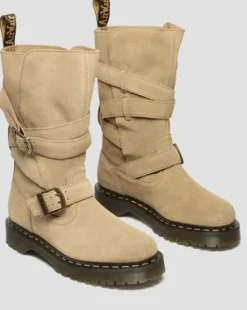 Anistone Suède Biker Boots met Twee Riemen in Solbrun