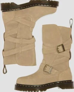 Anistone Suède Biker Boots met Twee Riemen in Solbrun