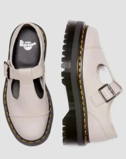Bethan Pisa Leren Platform Mary Jane Schoenen in Vintage Taupe