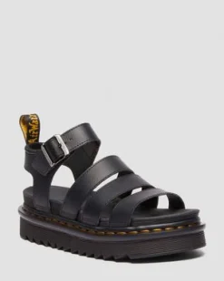 Blaire Athena leren sandalen met riem in Zwart