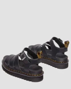 Blaire Athena leren sandalen met riem in Zwart