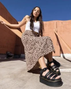 Blaire Quad Hydro Leren Platform Gladiator Sandalen in Zwart