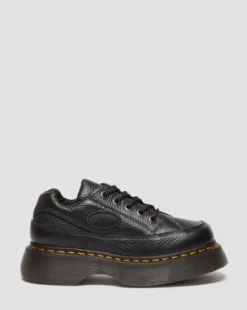 Buzz getrommeld nappaleren schoenen met vijf veterogen in Zwart