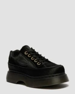 Buzz Hair-On Leren Schoenen met Vijf Veterogen in Zwart