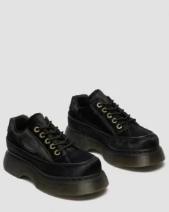 Buzz Hair-On Leren Schoenen met Vijf Veterogen in Zwart