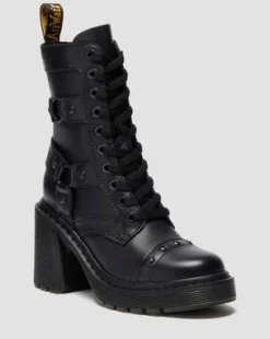 CHESNEY HARNESS SENDAL LEATHER HEELED BOOTS in Zwart