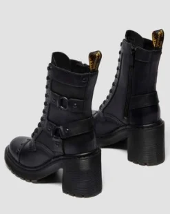 CHESNEY HARNESS SENDAL LEATHER HEELED BOOTS in Zwart