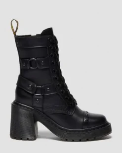 CHESNEY HARNESS SENDAL LEATHER HEELED BOOTS in Zwart