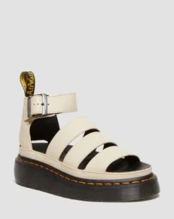 Clarissa II Pisa Leren Platform Sandalen met Riem in Parchment Beige