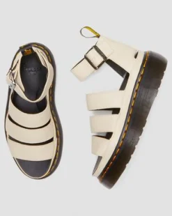 Clarissa II Pisa Leren Platform Sandalen met Riem in Parchment Beige