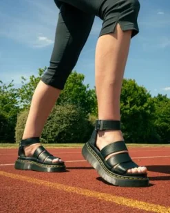 Clarissa II Quad Gemalen Nappa Leren Platform Sandalen in Zwart