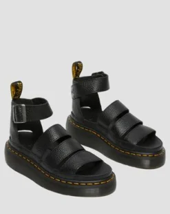 Clarissa II Quad Gemalen Nappa Leren Platform Sandalen in Zwart