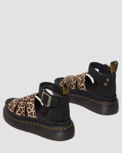 Clarissa II Quad luipaard leren platform sandalen in Licht Bruin