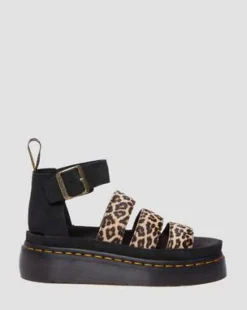 Clarissa II Quad luipaard leren platform sandalen in Licht Bruin