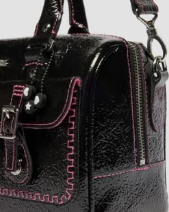 Distressed Lakleren Hengseltas in Zwart