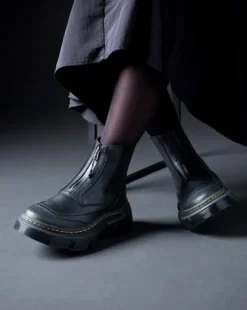 DMXL Leren Chelsea Boots met Rits in Zwart