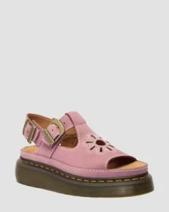 Dunnet Flower Nubuck Platformsandalen in Dusty Roze