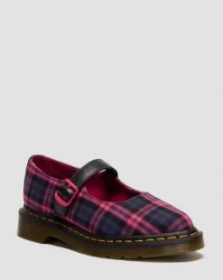 ELPHIE MARY JANE TARTAN SCHOENEN in Zwart & Roze Multi