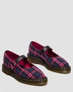 ELPHIE MARY JANE TARTAN SCHOENEN in Zwart & Roze Multi