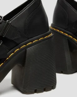 Eviee Sendal Leren Mary Jane Schoenen met Hak in Zwart