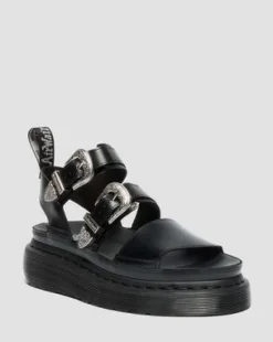 Gryphon Quad Leren Platform Gladiatorsandalen in Zwart