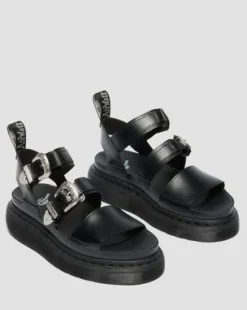 Gryphon Quad Leren Platform Gladiatorsandalen in Zwart