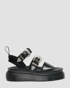 Gryphon Quad Leren Platform Gladiatorsandalen in Zwart