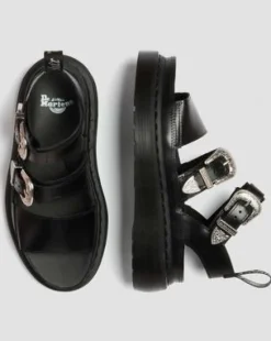 Gryphon Quad Leren Platform Gladiatorsandalen in Zwart