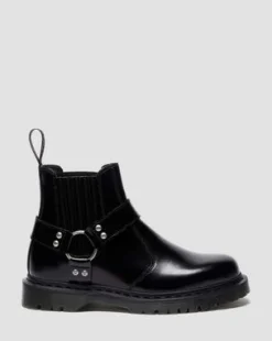 2976 HARNESS ANALINE LEREN CHELSEA BOOTS in Zwart