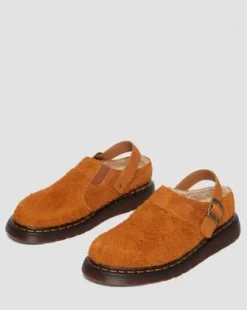 Isham Imitatie Schapenvacht Gevoerde Suède Mules in Pecan Brown