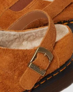 Isham Imitatie Schapenvacht Gevoerde Suède Mules in Pecan Brown