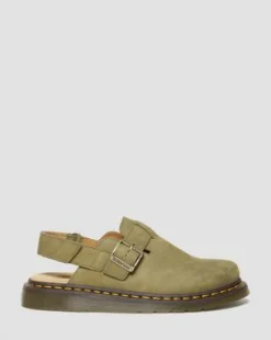 Jorge II Tumbled Nubuck Leren Slingback Mules in Muted Olive