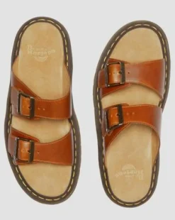 Josef Leren Gesp Slide Sandalen in Oak