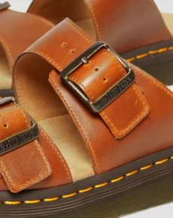 Josef Leren Gesp Slide Sandalen in Oak