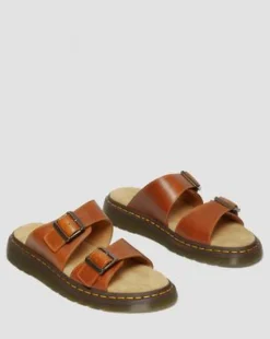 Josef Leren Gesp Slide Sandalen in Oak