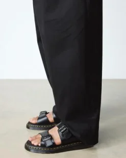 Josef Leren Gesp Slide Sandalen in Zwart