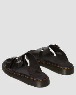 Josef Leren Gesp Slide Sandalen in Zwart