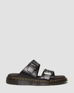 Josef Leren Gesp Slide Sandalen in Zwart