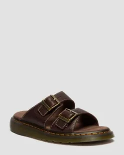Josef Slide Grizzly Leren Sandalen in Donkerbruin