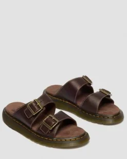 Josef Slide Grizzly Leren Sandalen in Donkerbruin
