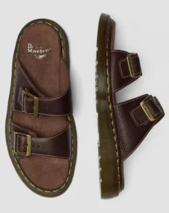 Josef Slide Grizzly Leren Sandalen in Donkerbruin