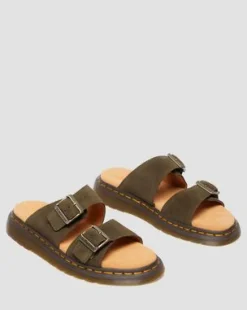 Josef suède slide-sandalen in Olijfkleurig Groen