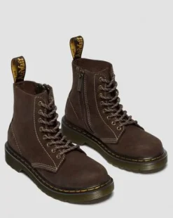 Junior 1460 Getrommeld Nubuck Laarzen in Donkerbruin