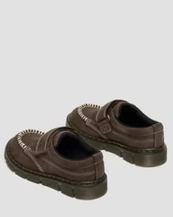 Junior Raffe Getrommeld Nubuck Schoenen met Band in Donkerbruin